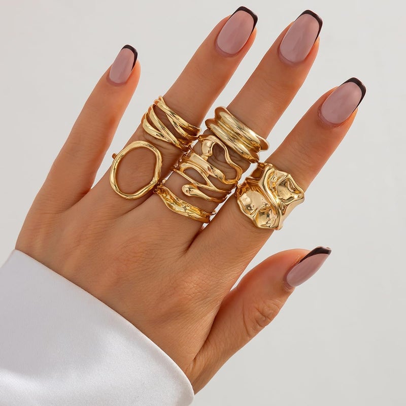 ANGLEQUEEN Chunky Silver Rings for Women Open Stacking Knuckle Ring Silver Adjustable Round Dome Rings Set Minimalist Irregular Statement Ring Women 2025 Fashion Jewelry - Image 2